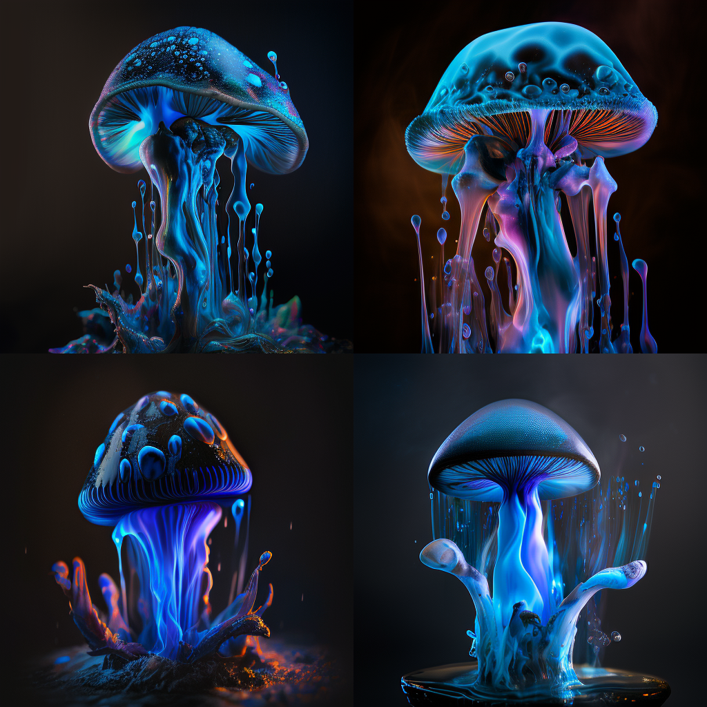 Psychadel blue alien mushroom - set of 4